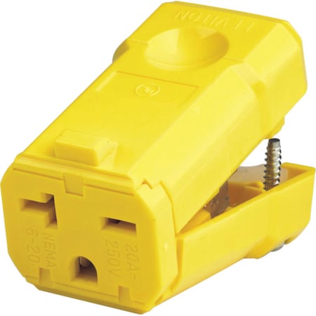 Leviton Straight Blade Connector, 6-20R, 20 A, 250V AC, 2 Pole, 3 Wire, Screw Terminals, Yellow 05459-0VY
